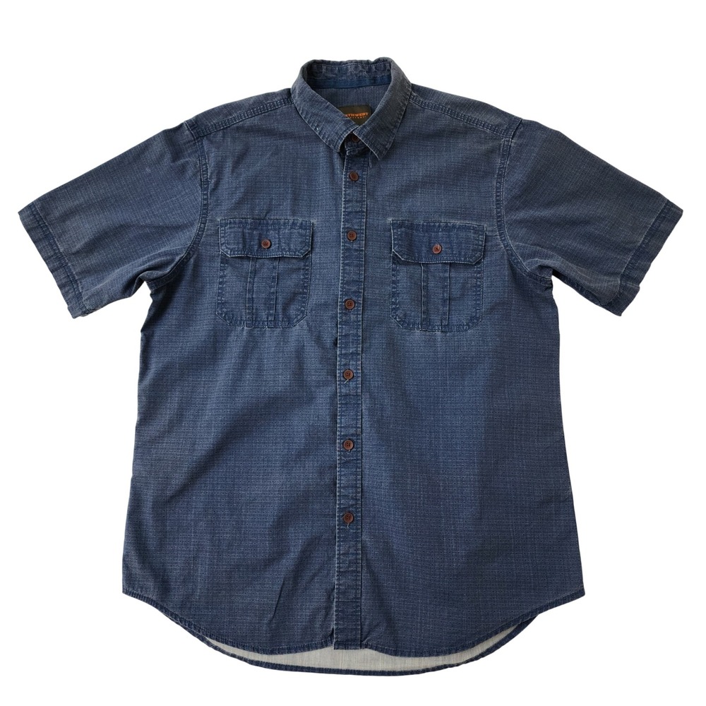 Northwest Territory Mens Blue Short Sleeve Button Down Shirt Large Pockets L